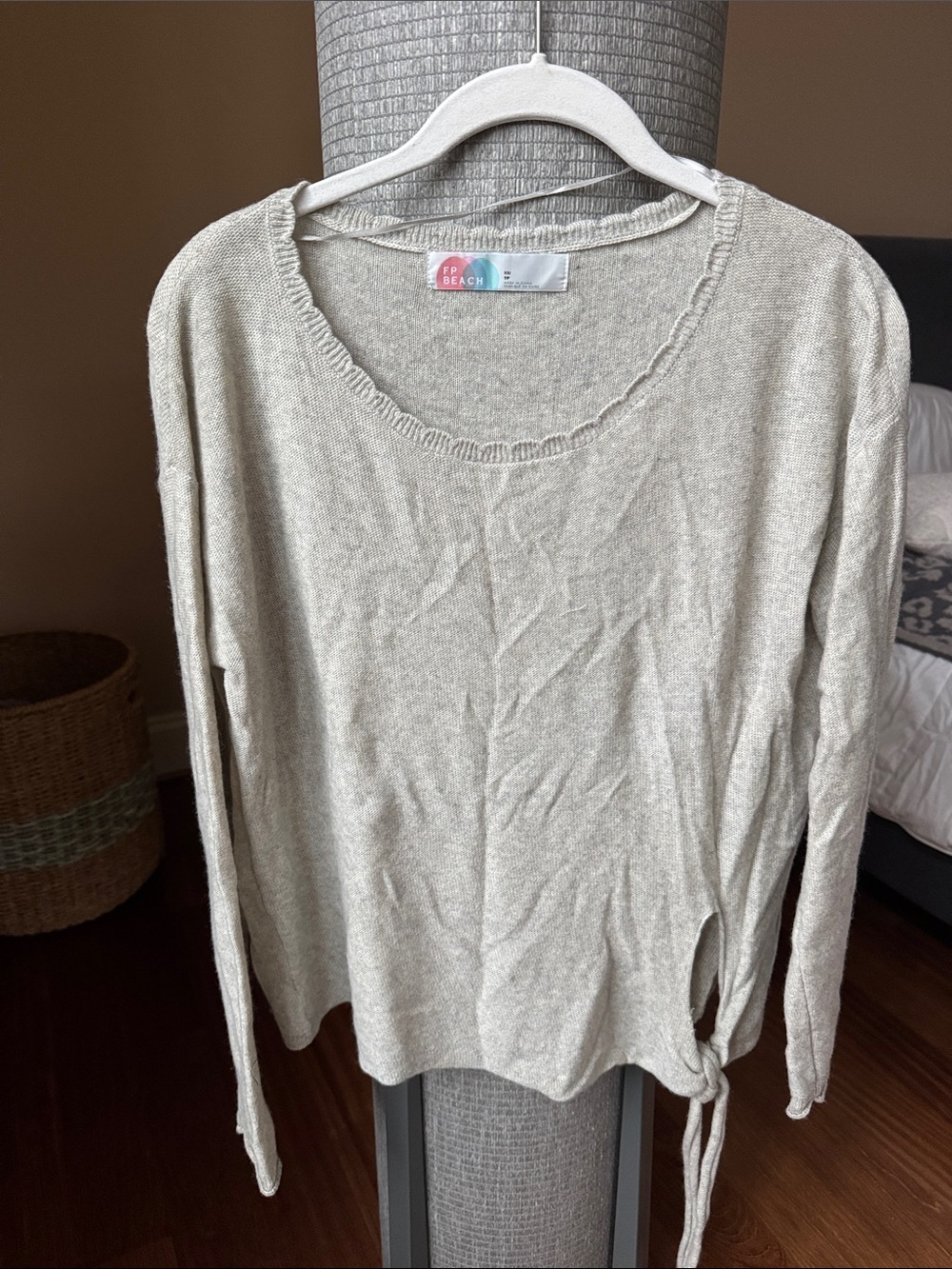 Free People Cream Tie-Hem Scoop Neck Sweater
